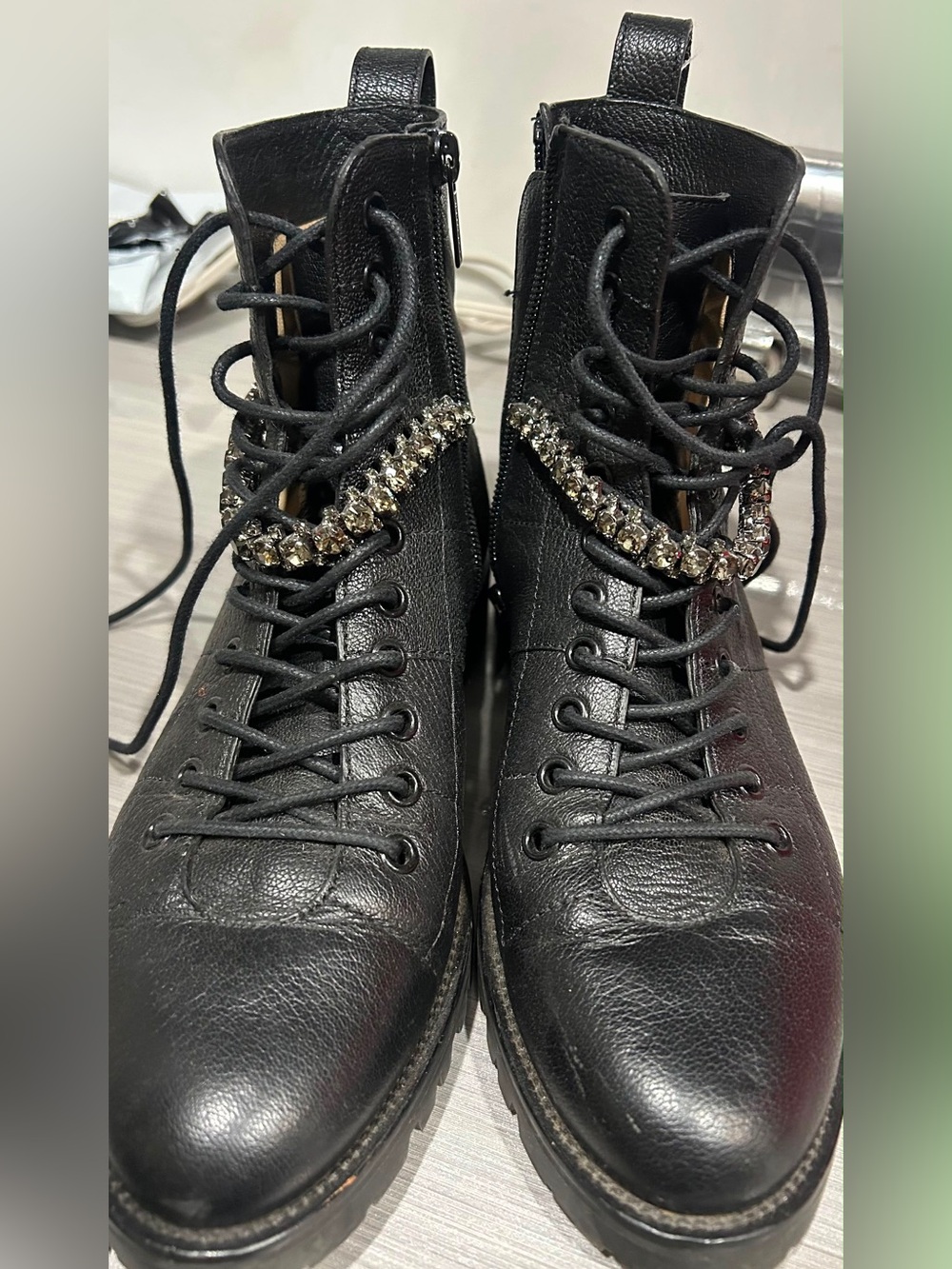 Jimmy Choo Cruz flat combat boots featuring crystal-embellished strap 38